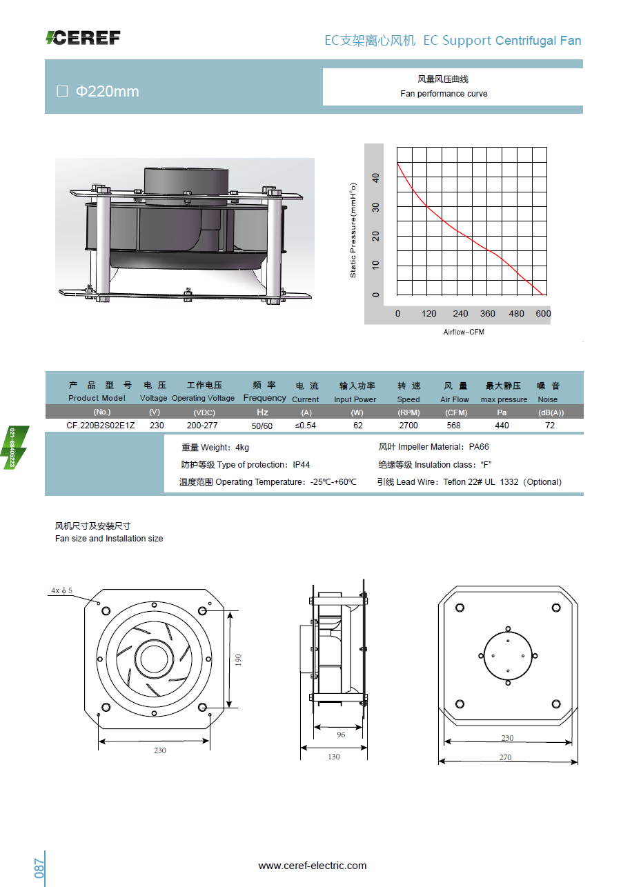 EC220薄支架離心風機樣冊